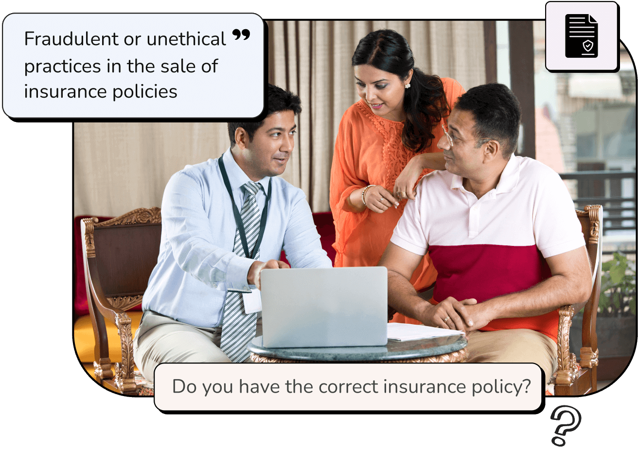 People discussing insurance policies